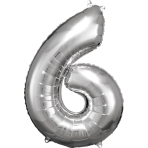 Large Number 6 Silver Foil Balloon N34 Packaged 88 cm x 60 c