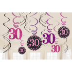 12 Swirl Decorations 30 Sparkling Celebration - Pink Foil / Paper 61 cm