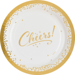 8 Plates Cheers Golden Wishes Round Paper 23 cm