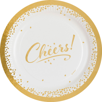 8 Plates Cheers Golden Wishes Round Paper 23 cm