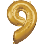 Large Number 9 Gold Foil Balloon N34 Packaged 89 cm x 60 cm