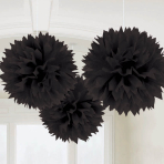 3 Fluffy Decorations Black Paper 40.6 cm