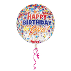 Orbz Happy Birthday Clear Confetti Foil Balloon G20 Packaged 38 cm x 40 cm