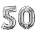 Mid Size Number Number Bunch 50 Silver Foil Balloon P56 Packaged 26"