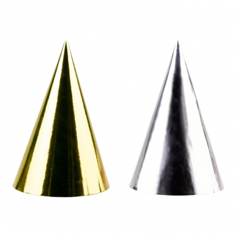 4 Party Cone Hats Golden Wishes Paper Height 15.5 cm