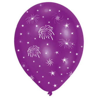6 Latex Balloons All Round Printed Fireworks 27.5 cm / 11"