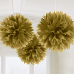 3 Fluffy Decorations Gold Paper 40.6 cm