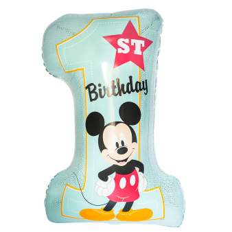Large Shape Mickey 1st Birthday Foil Balloon H45 Packaged 48 cm x 71 cm Large Shape Mickey 1st Birthday Foil Balloon H45 Packaged 48 cm x 71 cm