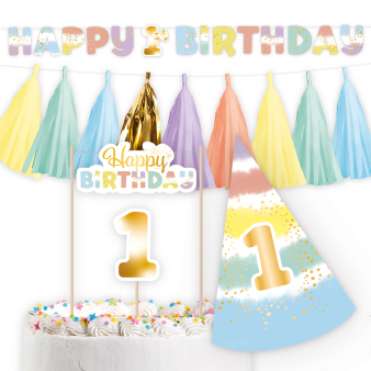 Deko-Set 1st Birthday Rainbow Paper / 4 Parts Deko-Set 1st Birthday Rainbow Paper / 4 Parts