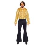 Adult Costume Satin Ruffle Shirt Gold Size XL