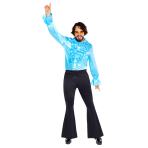 Adult Costume Satin Ruffle Shirt Blue Size Small