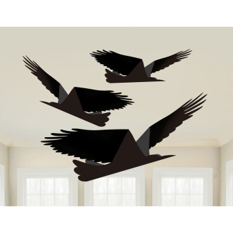 3 Paper Raven on String Hanging Decoration