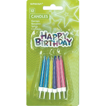 12 Spiral Candles Happy Birthday Assorted Height 6.3 cm 12 Spiral Candles Happy Birthday Assorted Height 6.3 cm