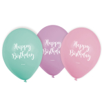 6 Latex Balloons Happy Birthday Pastel 22.8 cm / 9"