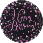 8 Plates Sparkling Celebrations Pink Happy Birthday Round Paper 23 cm