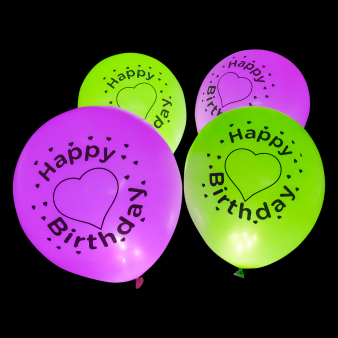 4 Latex Balloons LED Happy Birthday Heart 27.5 cm / 11"