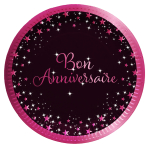 8 Plates Starlight Birthday Pink Bon anniversaire Paper 23 cm