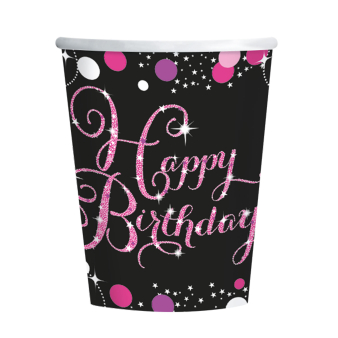 8 Cups Happy Birthday Sparkling Celebrations Paper pink 250 ml