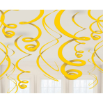 12 Swirl Decorations Sunshine Yellow Foil 55.8 cm