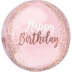 Orbz Rose Gold Blush Birthday Foil Balloon G20 Packaged 38 cm x 40 cm