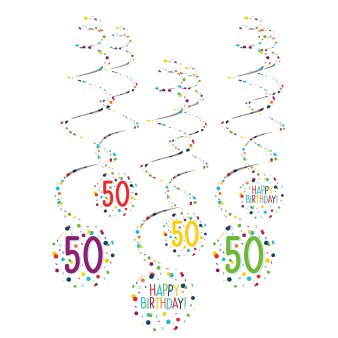6 Swirl Decorations 50 Confetti Birthday Paper 61 cm 6 Swirl Decorations 50 Confetti Birthday Paper 61 cm
