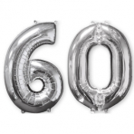 Mid Size Number Number Bunch 60 Silver Foil Balloon P56 Packaged 26"