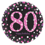 8 Plates 80 Sparkling Celebrations Paper Round Pink Prismatic 22.8 cm