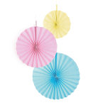 3 Fan Decorations Pastel Rainbow Paper 18 cm / 30 cm / 38 cm