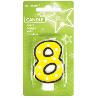 Numeral Candle 8 Dots & Black Border Height 7.6 cm Numeral Candle 8 Dots & Black Border Height 7.6 cm