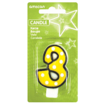 Numeral Candle 3 Dots & Black Border Height 7.6 cm