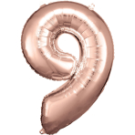 Large Number 9 Rose Gold Foil Balloon N34 Packaged 89 cm x 60 cm