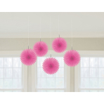 5 Fan Decorations Bright Pink Paper 15.2 cm