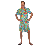 Adult Costume Hawaiian Set Blue Size Plus