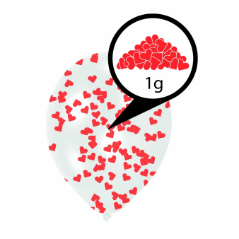 6 Latex Balloons Clear Confetti Filled Red Hearts Paper 27.5 cm / 11"