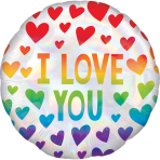 Standard Holographic Iridescent Rainbow Hearts Foil Balloon S55 Packaged 43 cm