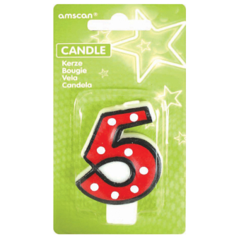 Numeral Candle 5 Dots & Black Border Height 7.6 cm Numeral Candle 5 Dots & Black Border Height 7.6 cm