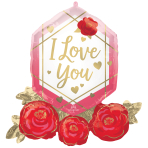 SuperShape I Love You Gem And Roses Foil Balloon P35 Packaged 76 cm x 71 cm