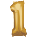 Large Number 1 Gold Foil Balloon N34 Packaged 88 cm x 38 cm