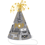 Cone Hat with Tinsel "Happy New Year" Paper / Foil Silver / Gold Height 23,5 cm