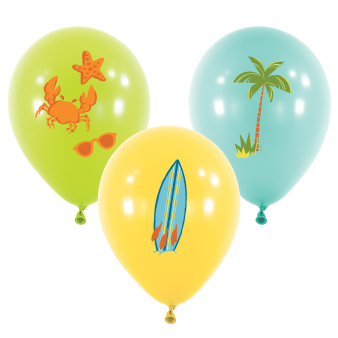 6 Latex Balloons Surf Party 27.5 cm / 11"