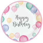 8 Plates Happy Birthday Pastel Round Paper 23 cm