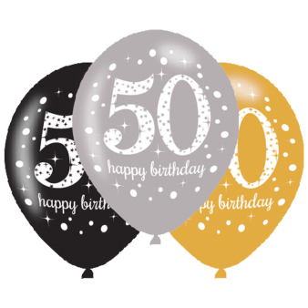 6 Latex Balloons Sparkling Birthday Age 50 27.5 cm / 11" 6 Latex Balloons Sparkling Birthday Age 50 27.5 cm / 11"