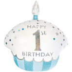 Large Shape Holographic 1st Birthday Cupcake Boy Foil Balloon H50 Packaged 67 cm x 58 cm