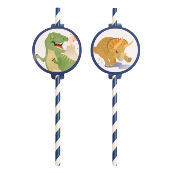 8 Paper Drinking Straws Happy Dinosaur 19,7 cm