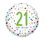 Standard EU Confetti Bday 21 Foil Balloon S40 Packaged 43 cm