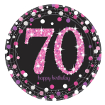 8 Plates 70 Sparkling Celebrations Paper Round Pink Prismatic 22.8cm