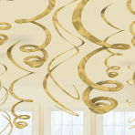 12 Swirl Decorations Gold Foil 55.8 cm