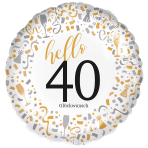 Standard - Hello 40 - GER Foil Balloon RP40 Packaged 45 cm