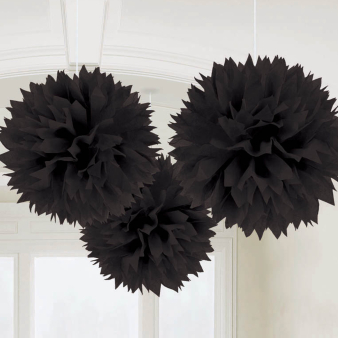 3 Fluffy Decorations Black Paper 40.6 cm