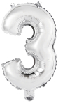 Mini Number 3 Silver Foil Balloon N16 Packaged 34 cm x 21 cm
